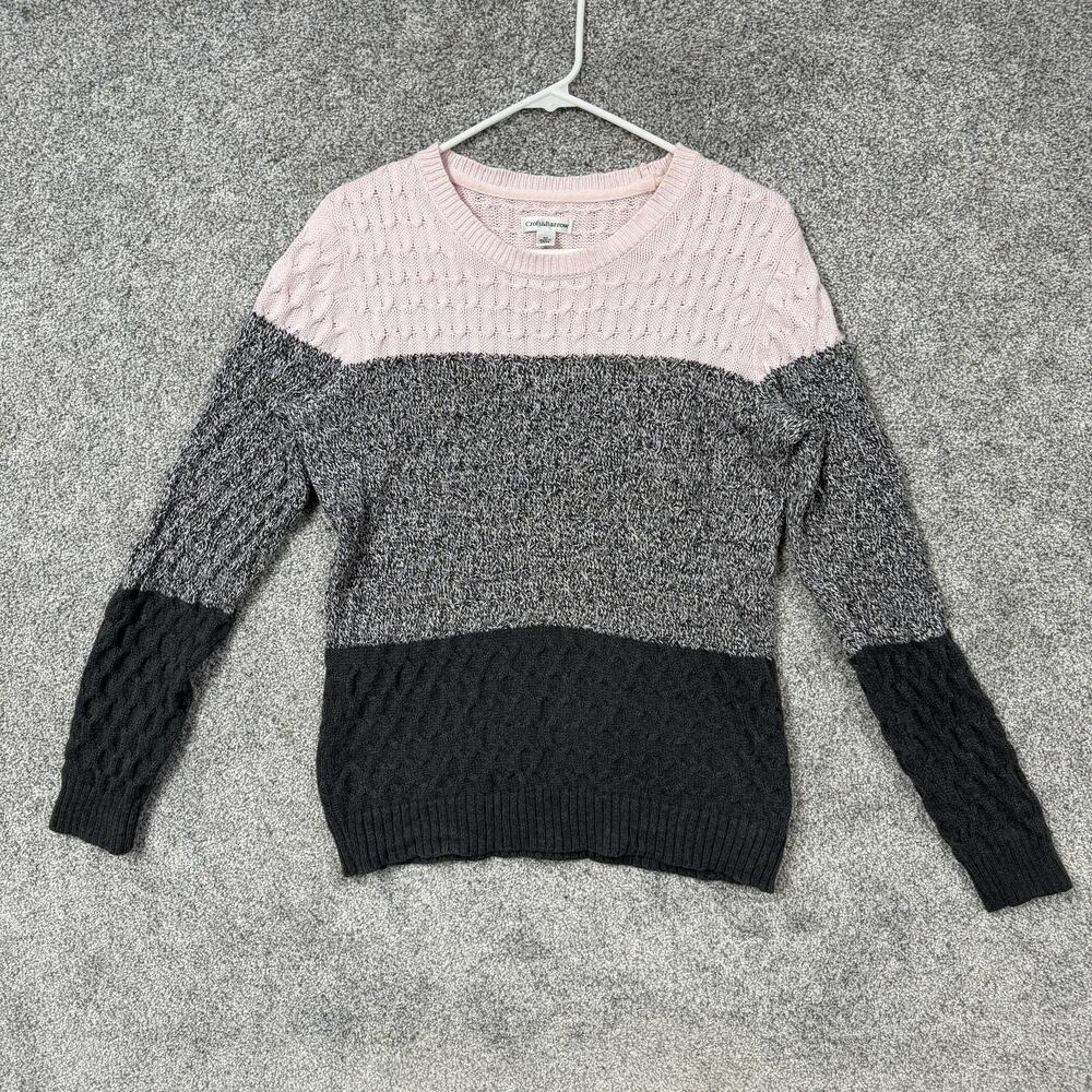 Croft & Barrow Sweater Womens M Gray Pink Colorblock Cable Knit Pastel Soft Girl